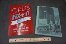 Dad'S Fix-It Shop Metal Sign & Washington High School 1938 Yearbook