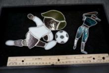 2 Stained Glass Sports Players - Soccer Player & Baseball Player