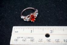 Gold-Toned W/ White & Red Stone Ring