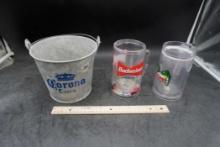 Corona Beer Bucket & 2 Budweiser Steins