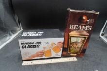 Set Of 2 Mason Jar Glasses & Beam'S Collector'S Edition Decanter