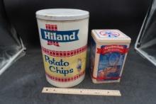 Hiland Potato Chips Tin Container & Cracker Jack Tin Container