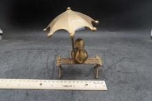 Brass Duck W/ Umbrella Figurine