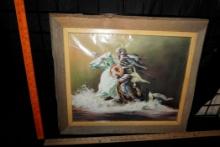 Wooden Framed Native American On Horseback Picture