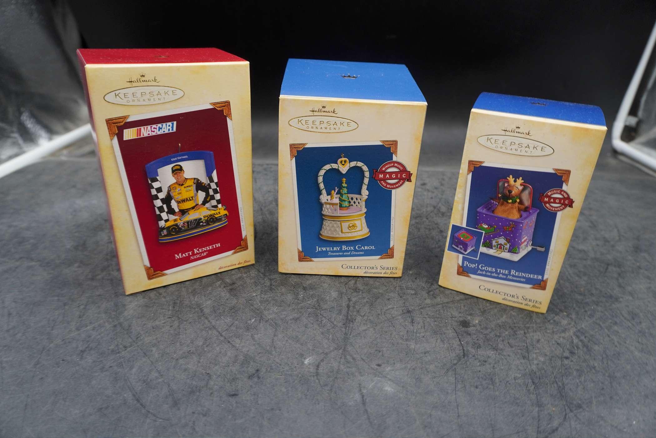 3 Keepsake Ornaments - Mark Kenseth, Jewelry Box Carol & Pop! Goes The Reindeer