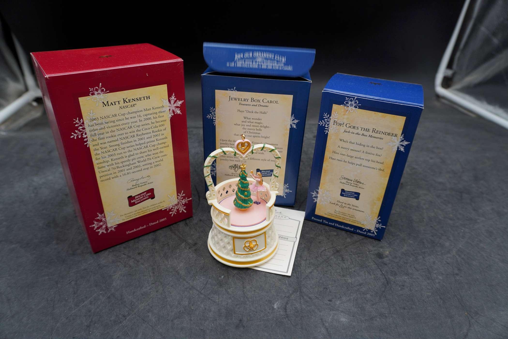 3 Keepsake Ornaments - Mark Kenseth, Jewelry Box Carol & Pop! Goes The Reindeer