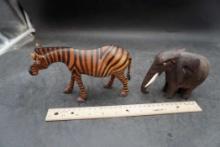 2 Wooden Animals - Zebra & Elephant
