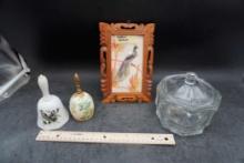 Peacock Picture, Bells & Glass Candy Dish