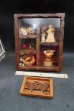 Wooden Shadow Box & Wooden Chicken Decor