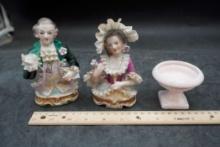 Man & Woman Victorian Figurines, Pink Dish