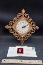 First Day Of Issue Stamp & General Electric Clock (Battery Operated, No Glass)