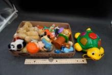 Assorted Stuffed Animals, Toys & Pull-Behind Turtle