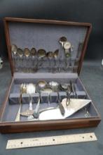 Wooden Silverware Case W/ Silverware
