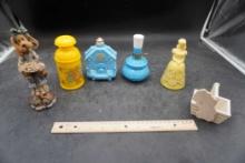 Cologne Bottle Decanters, Basket & Figurine