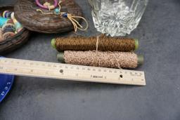 Tea Cup & Saucers, Container W/ Thread, Glass Bowl