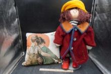 Doll & Norman Rockwell Throw Pillow