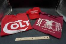 Colt T-Shirt (Size Large), N.R.A. T-Shirt (Size Large) & Make America Great Again Hat