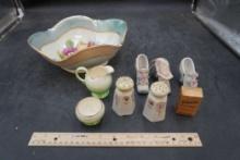 Shoe Figurines, Shakers, Cnae Sugar, Cream & Sugar, Bowl
