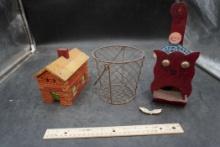 Metal Basket, Wooden Cat Toothpick Dispenser, Wings & Little House