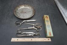 Metal Dish, Scissors & Stone'S Sanitary Straws