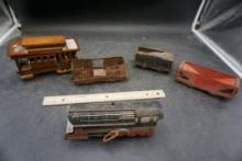 Train Cars & Engine (One Is Wind-Up Wooden Train Music Box)