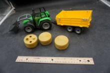 Playmobil Tractor W/ Yellow Trailer & 3 Bales