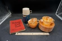 Bethany Cook Book, Thermos, Orange Cups & Saucers