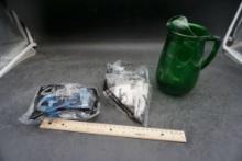 Green Glass Pitcher & Star Wars Happy Meal Toys