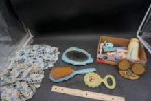 Doilies, Mirror, Brush, Rattle, Baby Doll Toys & Picture Frames