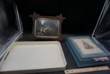 Framed Praying Child Picture, Tray & Trinket Box W/ Handkerchiefs