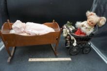 Wooden Baby Cradle W/ Doll & Stroller W/ Doll