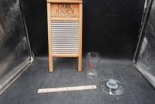 Dubl Handi Washboard, Miller Lite Glass & Pot Lid