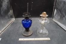 2 Glass Lamp Bases (Blue & Clear)