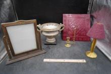 Wooden Flower Frame, Vase, Metal Tile, Candlestick & Candle Lamp