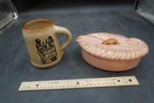 Saddleback Oysters Stoneware Mug (U.S.A.) & Pink W/ Gold Dish W/ Lid