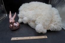 Soft Cream Colored Peace Love Home Blanket & Light Pink Rabbit Figurine