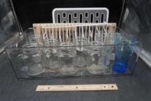 Clear Storage Bin W/ Sweet Tea Glass Mugs, Glasses, Dish Organizers