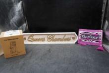 Signs (Queens Chambers, Slacker) & Cat Litter Shovel