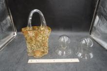 Glass Blown Hand Bag & Glass Bowls (2)