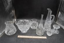 Glass Bowls, Pitcher, Bud Vase, Creamers, Candle Holder