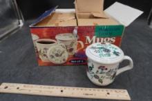 Set Of 4 Porcelain Floral Mugs