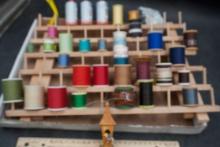 Wooden Rack W/ Spools Of Thread