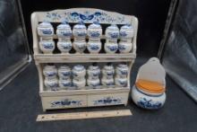 Blue & White Spice Rack W/ Spice Containers, Norwegian Toothpick Holder?