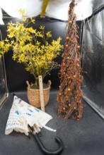 Umbrella, Faux Yellow Bush/Tree & Brown W/ Orange Twig Tree