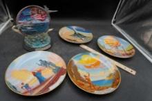 August Frank Painted Plates & Service At Sea Stand W/ Plate