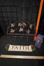 Metal Leaf Coat Hanger, Faith Sign & Purple Fruit Decor