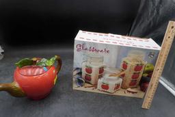 Apple Teapot & 3 Pc. Glass Apple Canister Set