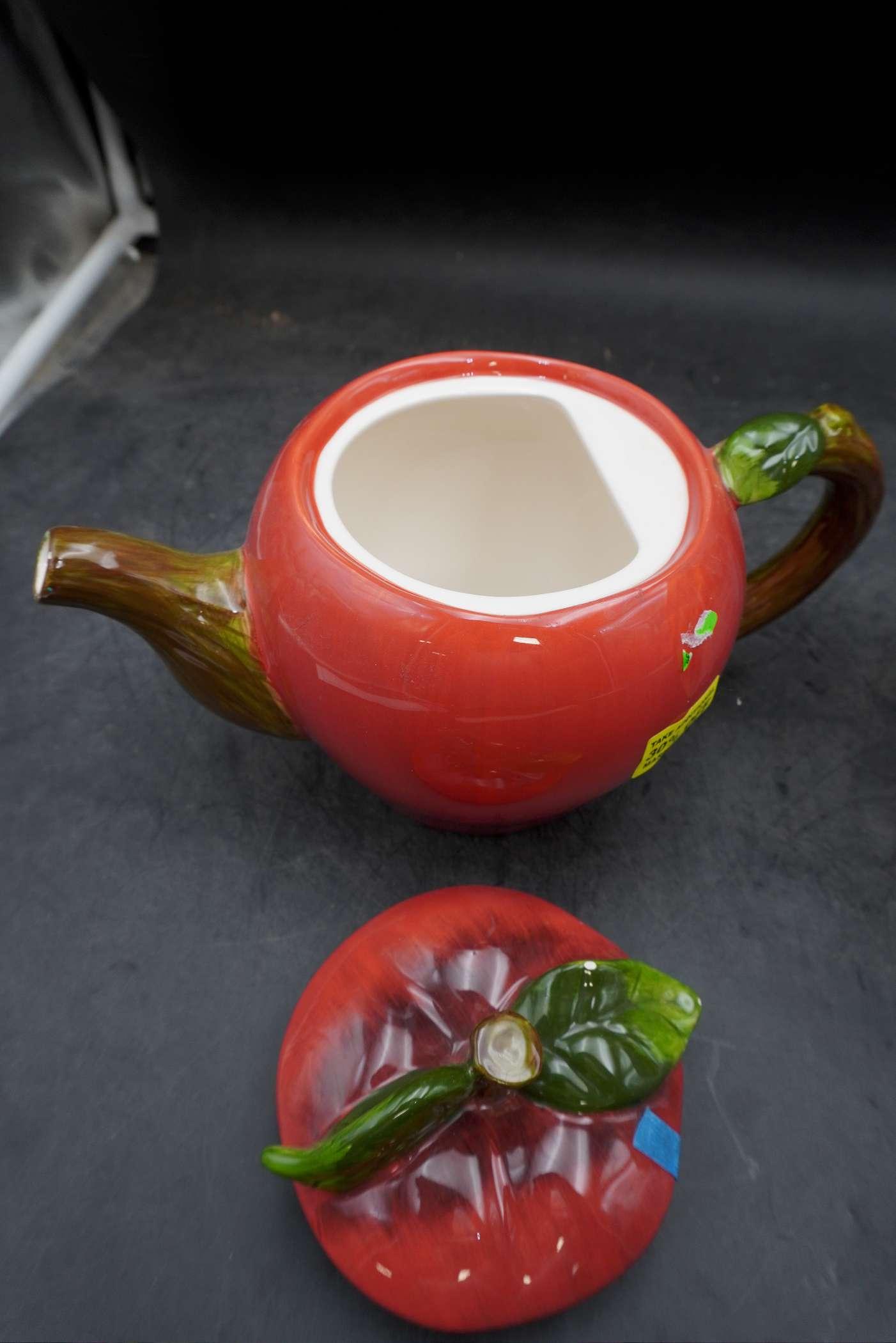 Apple Teapot & 3 Pc. Glass Apple Canister Set