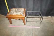 Wooden Table W/ Glass Top & Metal Frame