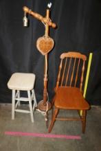 Wooden Chair & Stool, Wooden Floor Lamp